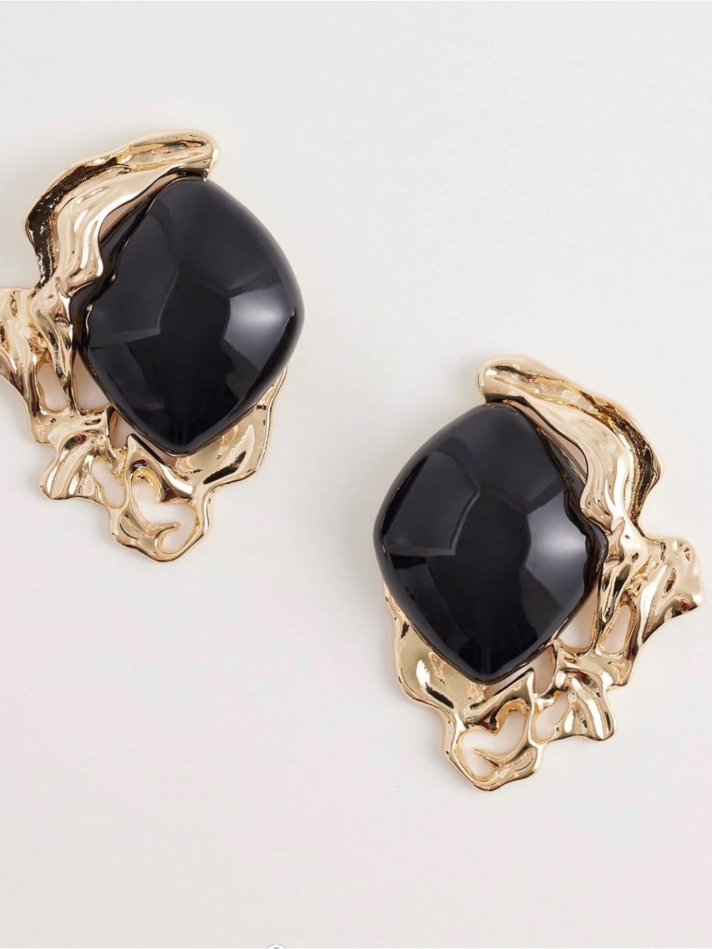 Gold-tone Earrings with Black Faceted Stones